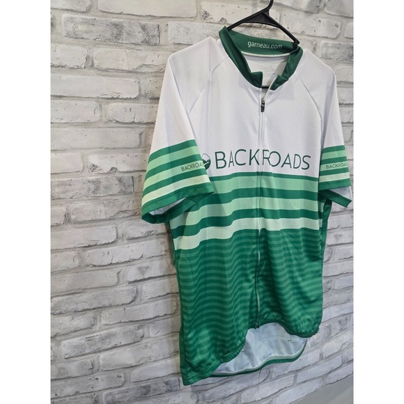 Louis Garneau Full Zip Cycling Jersey Men XL Green White Backroads Short Sleeve - Picture 2 of 8